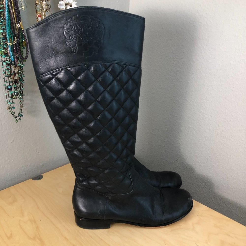 Vince Camuto Rianer Leather Boots Women’s size 8 Black Quilted Tall Riding Moto